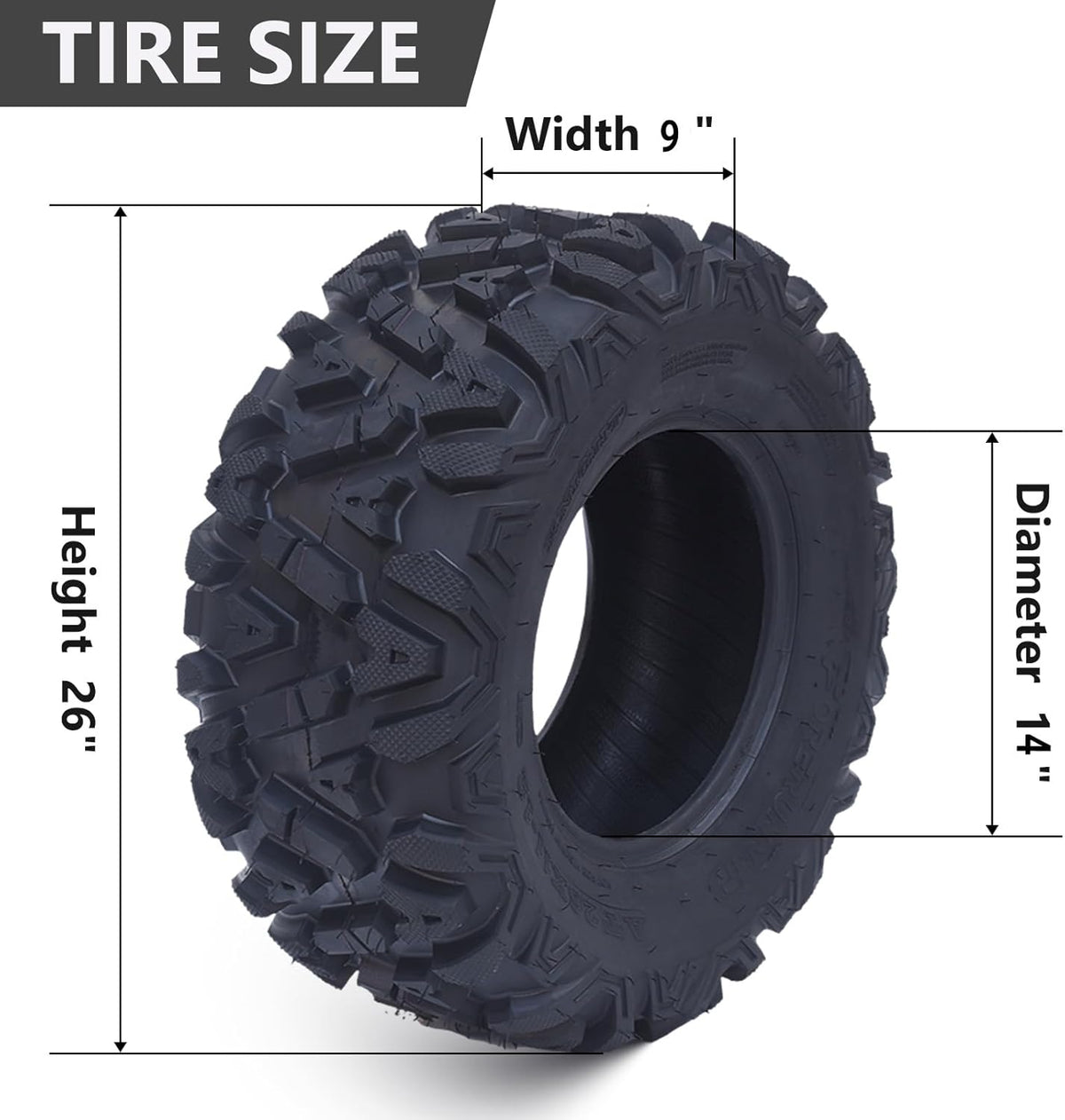 Set Of 2 All-Terrain ATV/UTV Off-Road Tires, 26x12-12, 6PR, Black