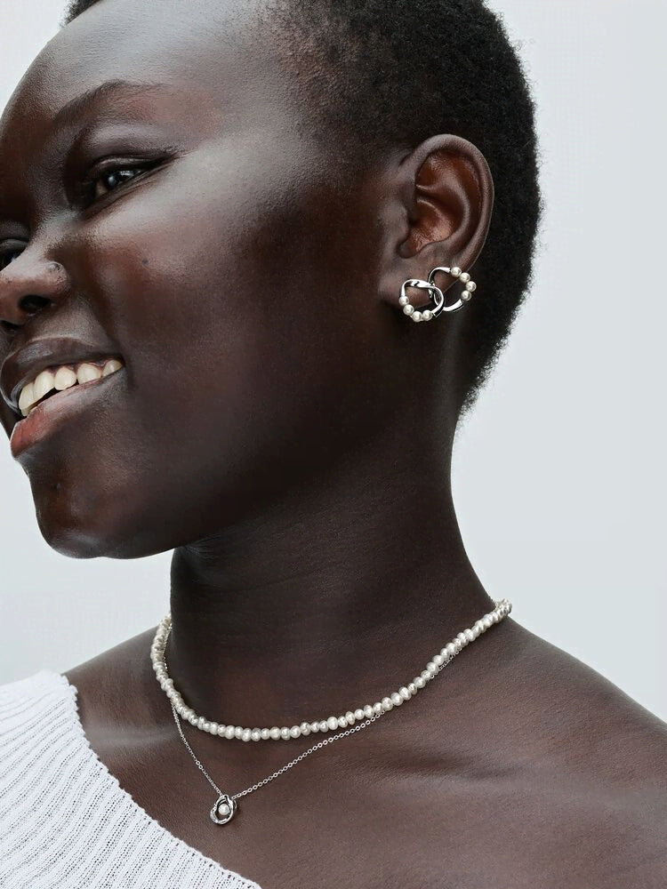 Organically Shaped Pavé Circle & Treated Freshwater Cultured Pearl Collier Necklace