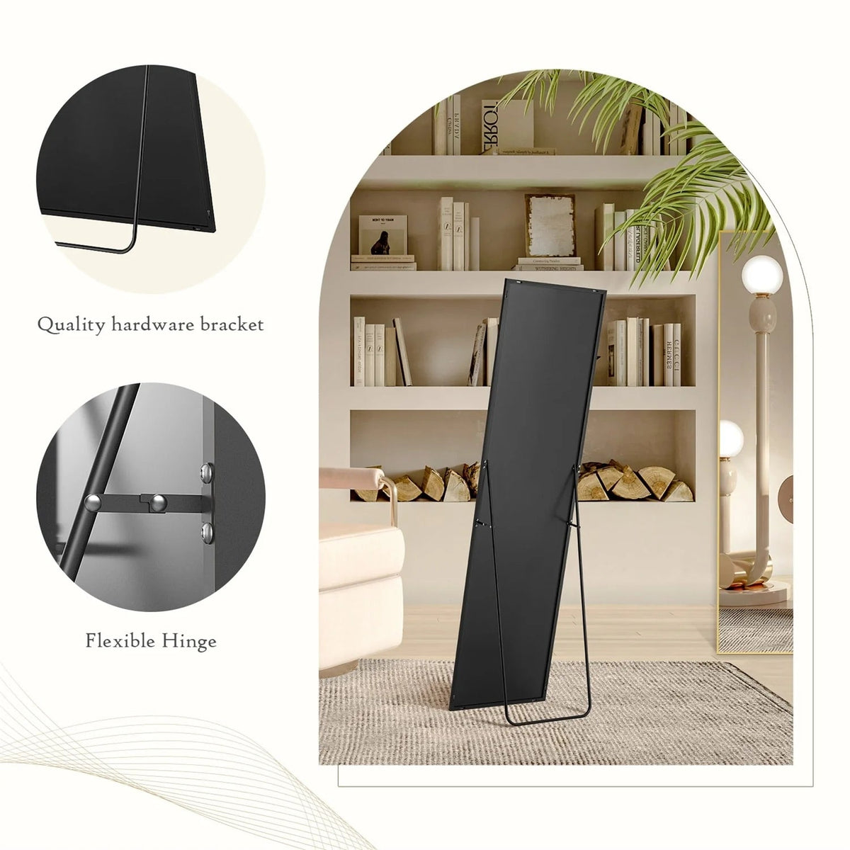 Full-Length Floor Mirror With Stand, Aluminum Alloy Frame - 71x30