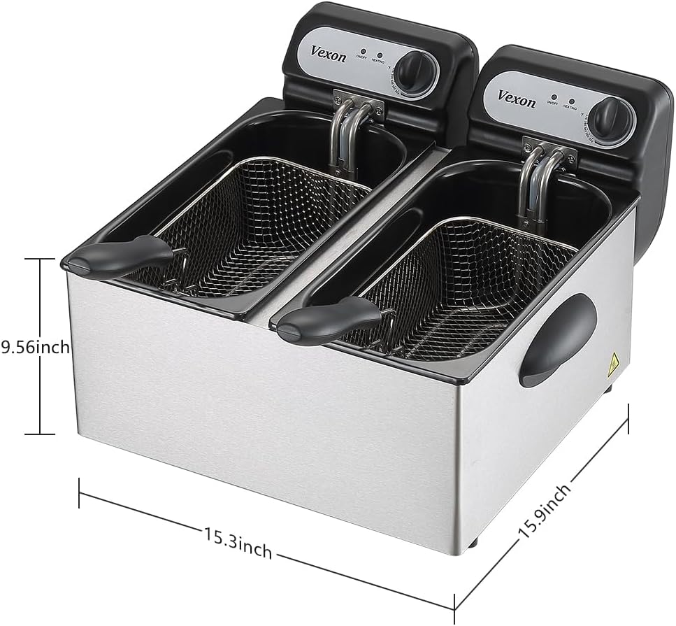 Commercial Electric Double Deep Fryer With 2 x 3L Baskets And Lids, 3000W, Stainless Steel - DF30A1N1X2