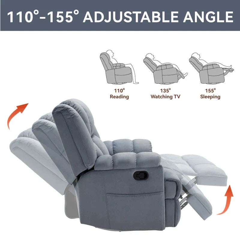 Lazy Boy Oversized Fabric Swivel Rocking Manual Recliner Chair, 37.8L*38.2W*41H, 155 Degrees