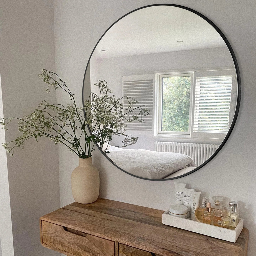 Round Bathroom Vanity Mirror, 24x24 / 36x36, Black, Brushed Gold or Silver