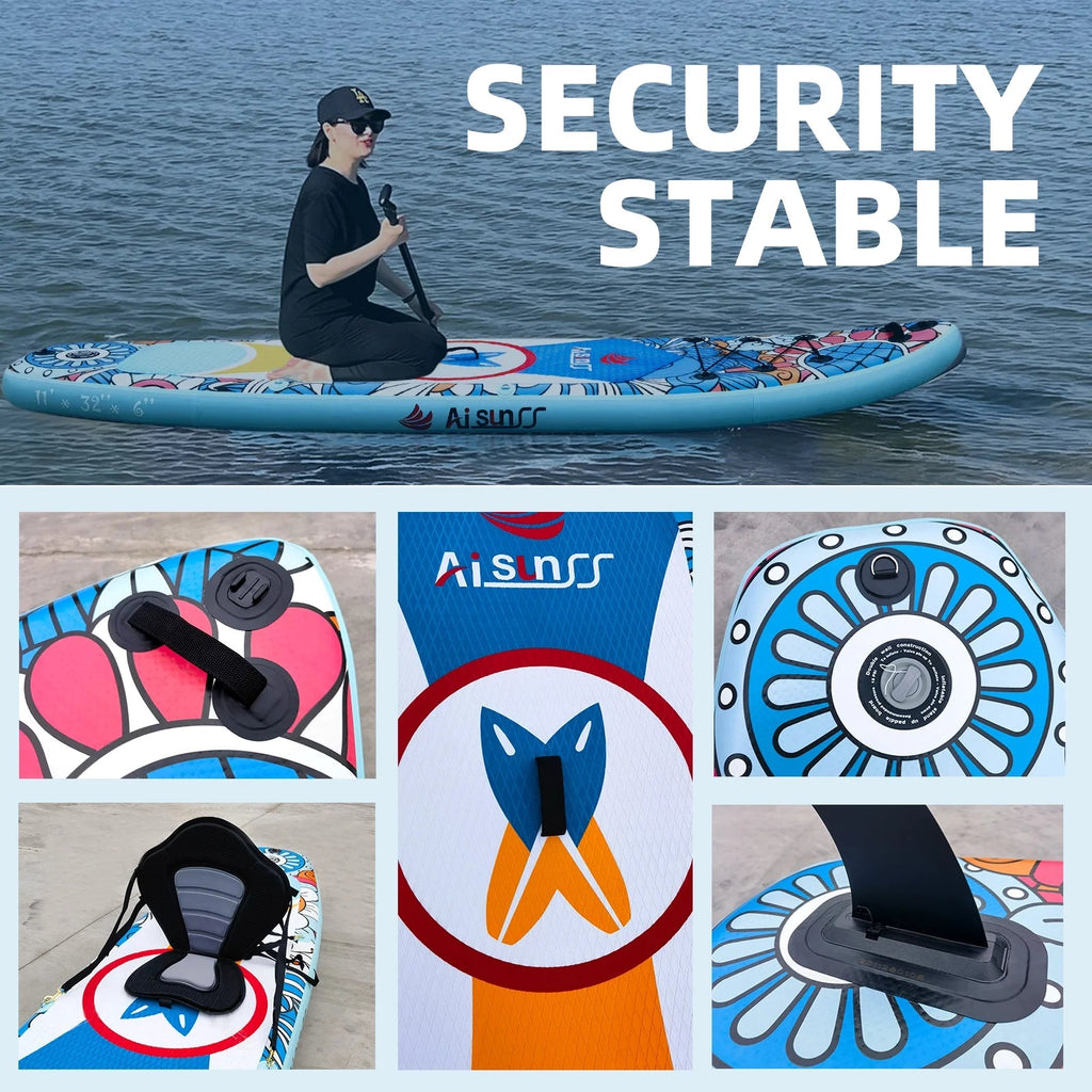 AISUNSS Inflatable Stand Up Paddle Board 11ft Fishing SUP With Accessories