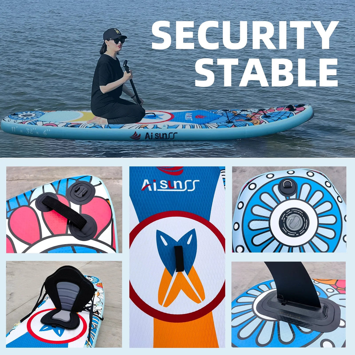 AISUNSS Inflatable Stand Up Paddle Board 11ft Fishing SUP With Accessories