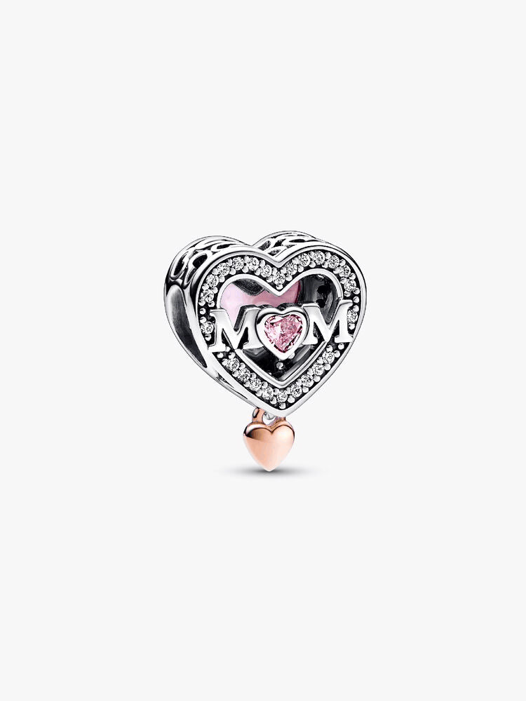Two-tone Infinity Heart and Mom Charm Bracelet Set
