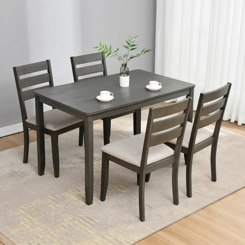 5-Piece Solid Wood Dining Table Set With 4 Slat Back Chairs - 47L