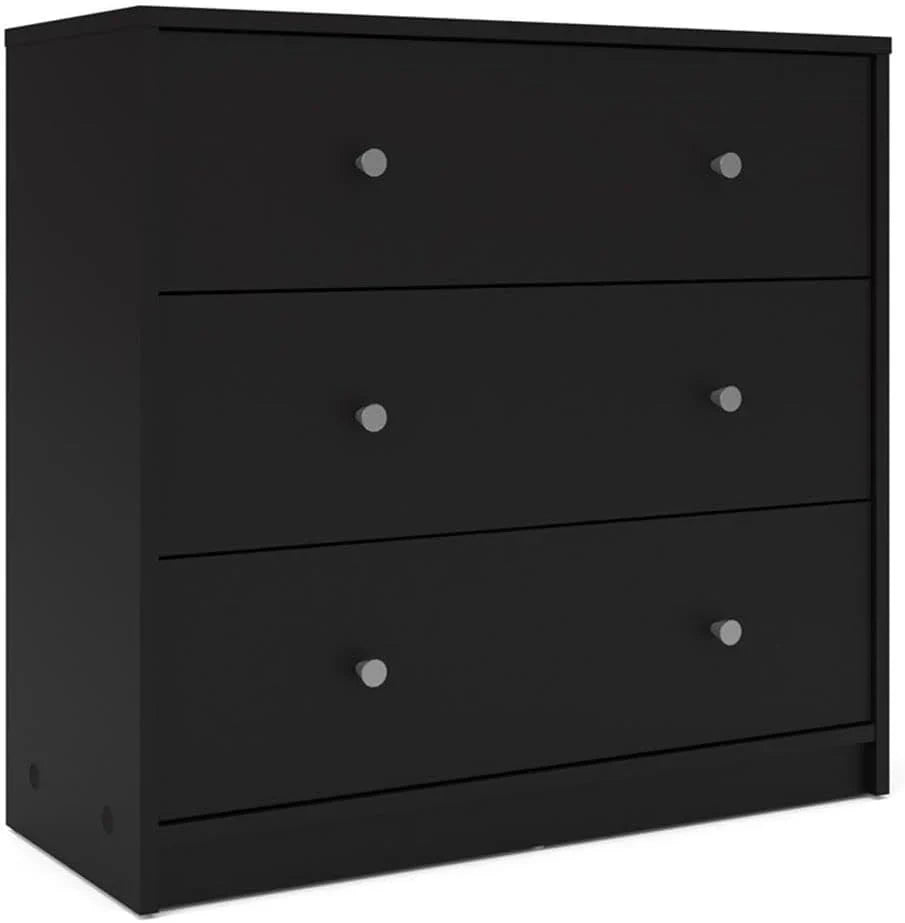 3-Piece Scandinavian Engineered Wood Bedroom Furniture Set With Black 6-Drawer Dresser, 3-Drawer Chest And Nightstand