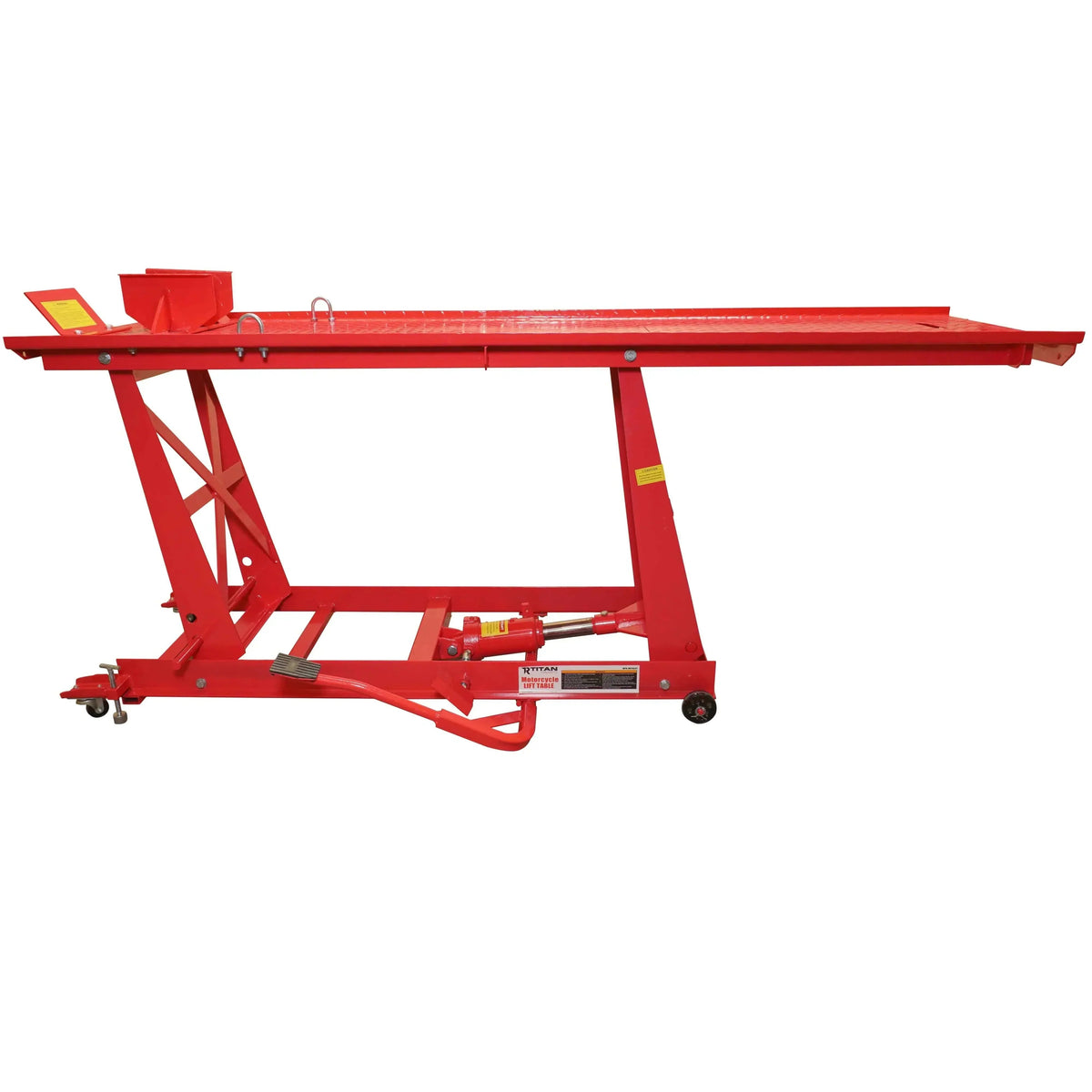 Hydraulic Motorcycle Lift Table 1,000 lb, 86.5 x 26.75 in Platform, 195mm-835mm Height, 26 in Ramp