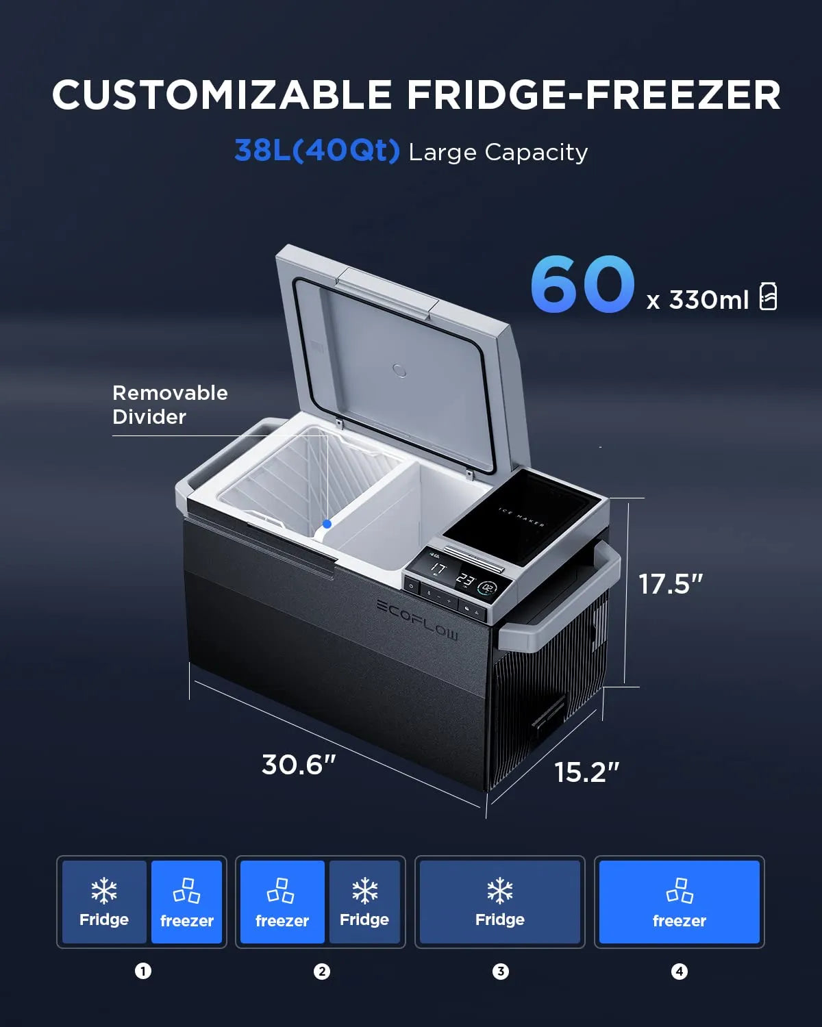 EF ECOFLOW GLACIER Portable Refrigerator 40 Qt (38L) Dual Zone With Ice Maker - GLACIER
