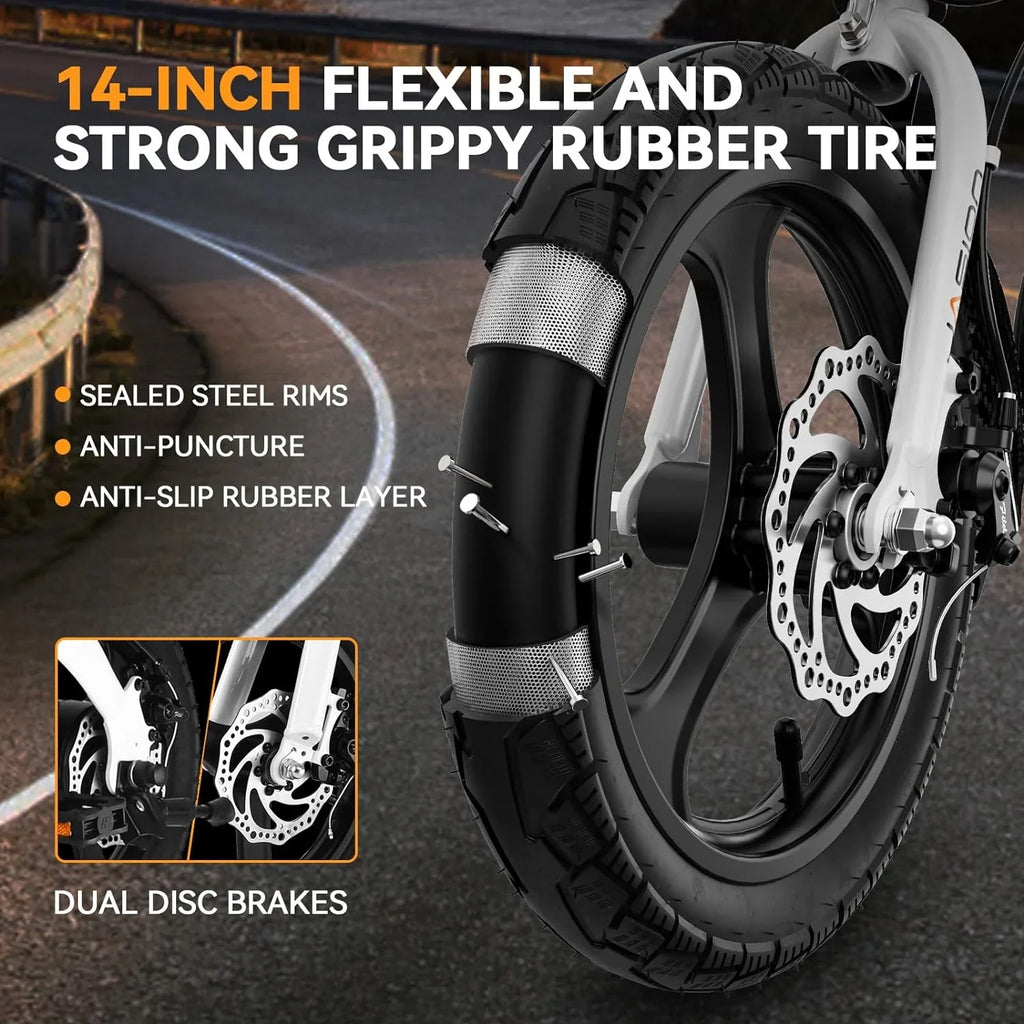 Jasion 14 Inch Folding Electric Bike, 21 Mph, 500W Peak Motor, 270Wh Battery - EB3