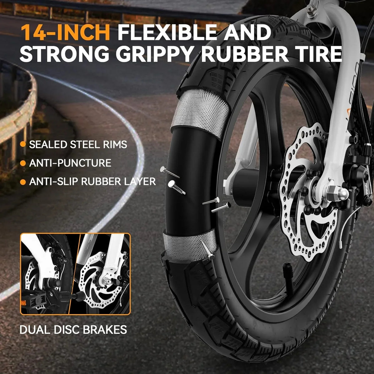 Jasion 14 Inch Folding Electric Bike, 21 Mph, 500W Peak Motor, 270Wh Battery - EB3