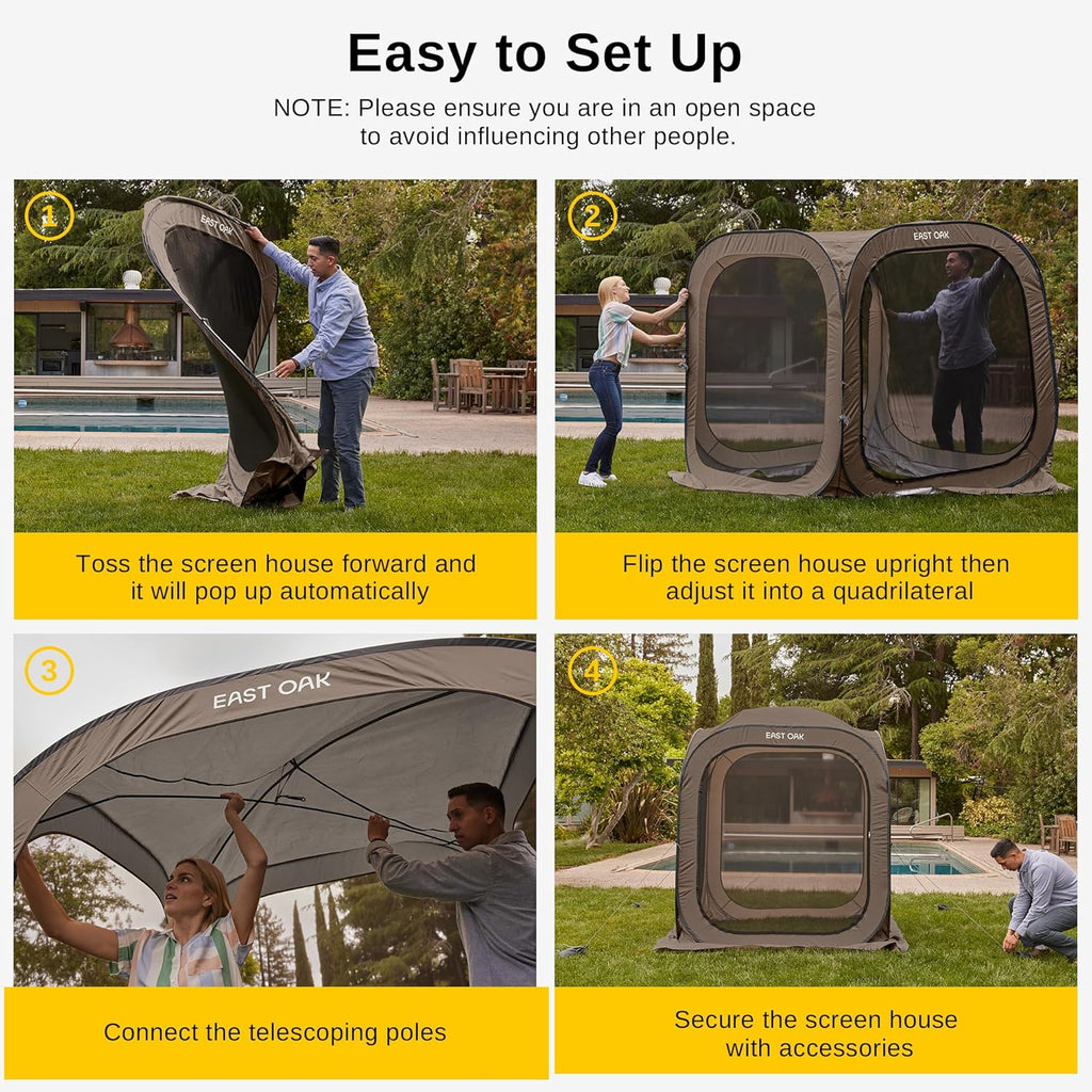 EAST OAK Pop-Up Screen House Tent 10 x 10 FT With Carry Bag