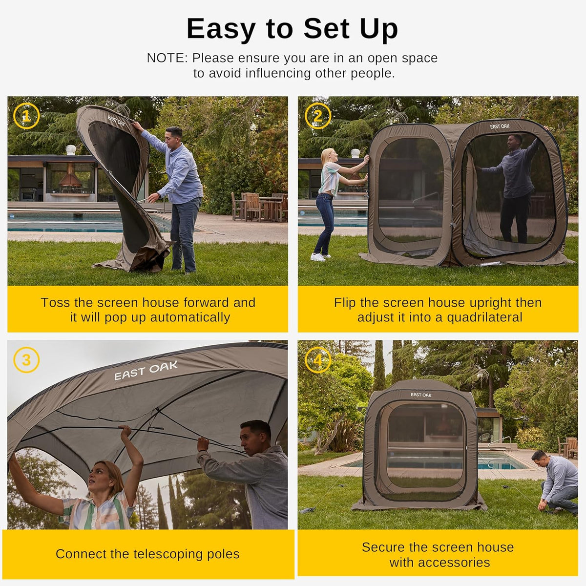 EAST OAK Pop-Up Screen House Tent 10 x 10 FT With Carry Bag