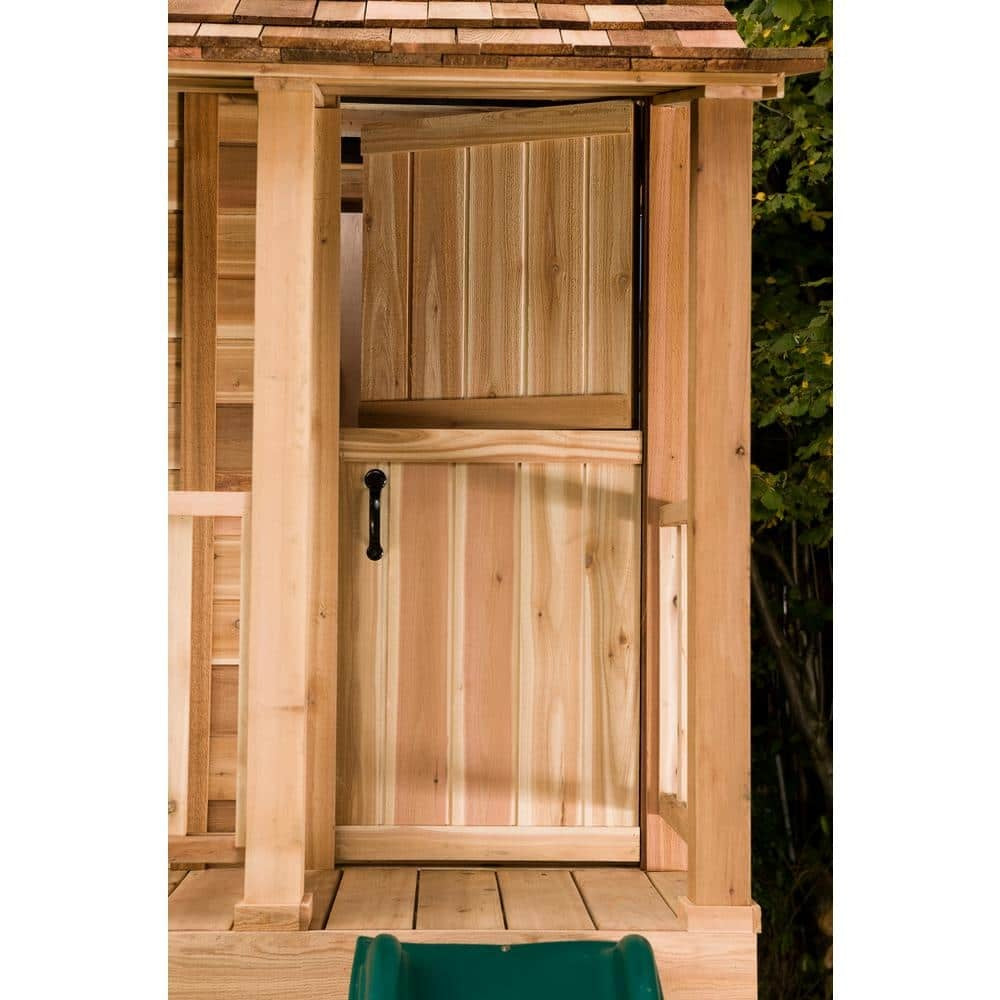 Little Squirt Cedar Wooden Kids Outdoor Playhouse 6 x 6 ft With Dutch Door, 3 Screened Windows And Floor