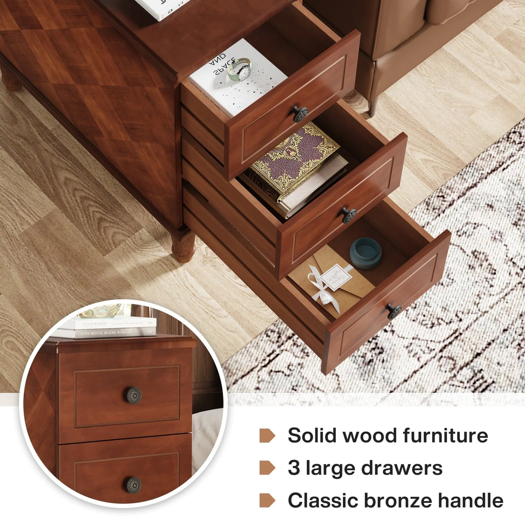 Solid Wood Narrow End Table With 3 Drawers - Fully Assembled