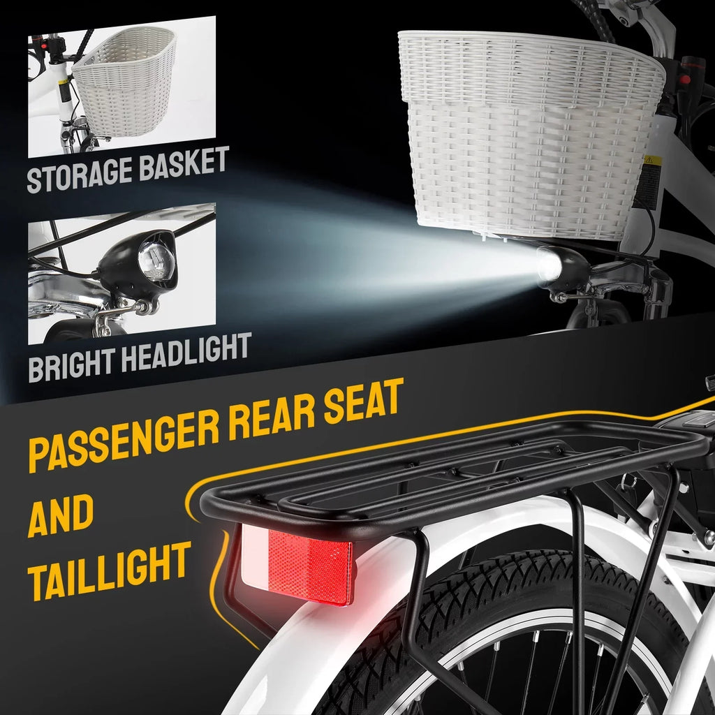 PEXMOR Adult Electric Bike 350W Peak 500W 36V 12.5AH 26in Cruiser