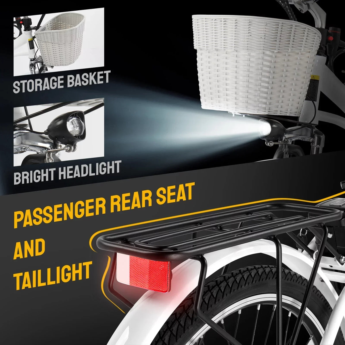 PEXMOR Adult Electric Bike 350W Peak 500W 36V 12.5AH 26in Cruiser