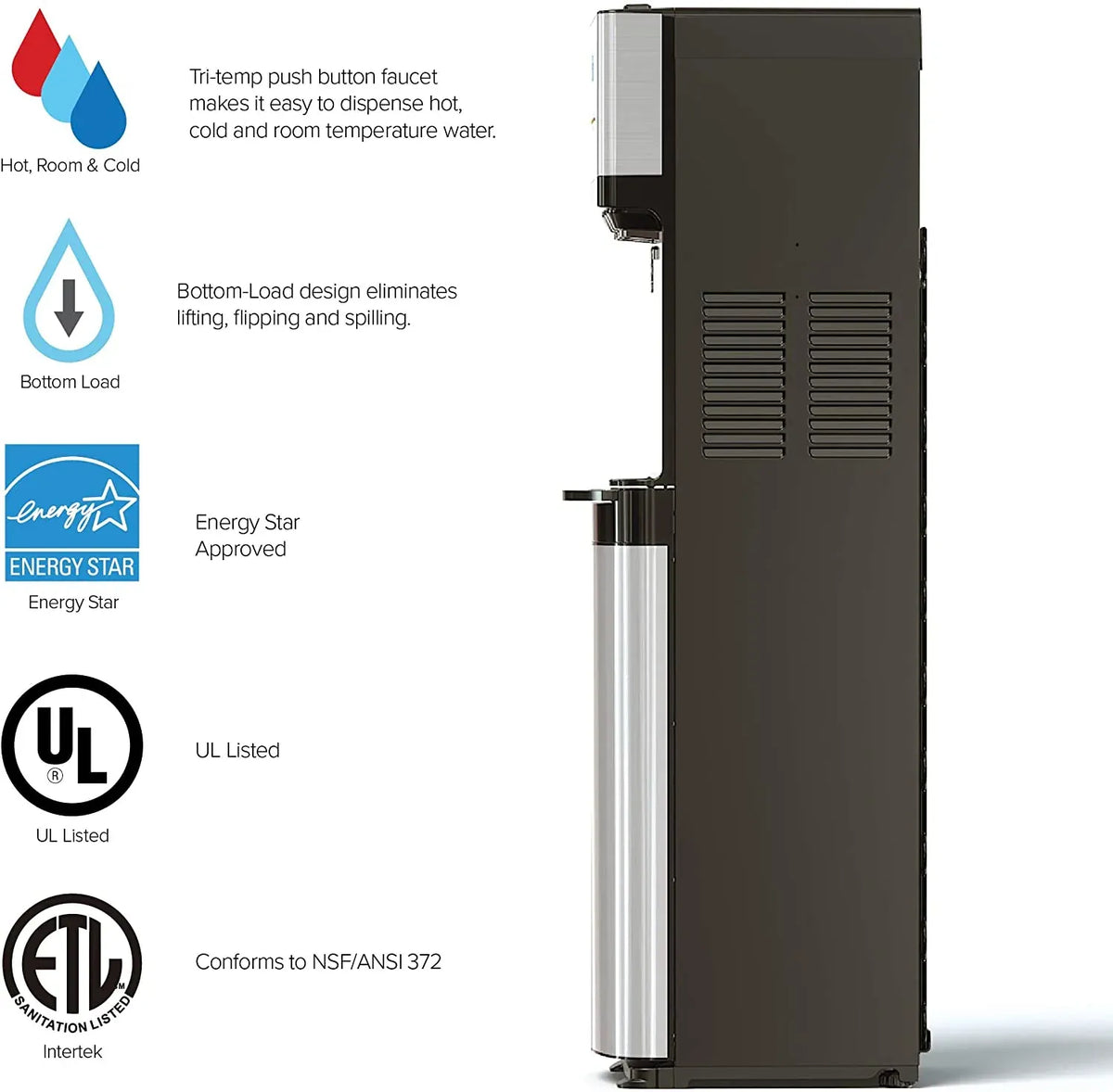 Brio Self-Cleaning Bottom-Loading Water Cooler Dispenser - 3 Temperature Settings