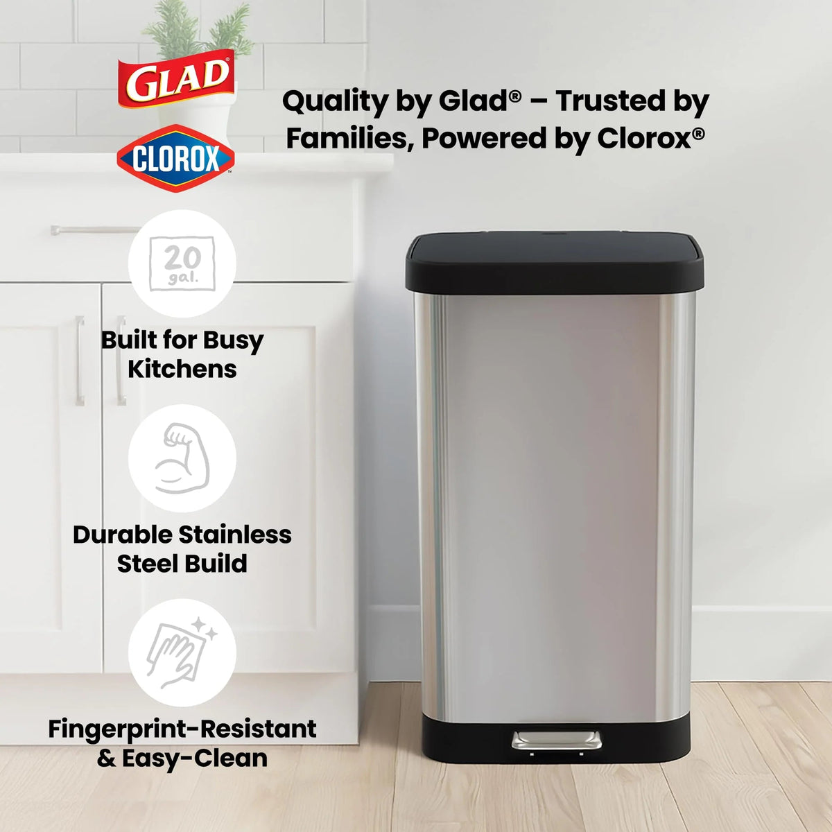 20 Gallon Stainless Steel Step Trash Can With Odor Control