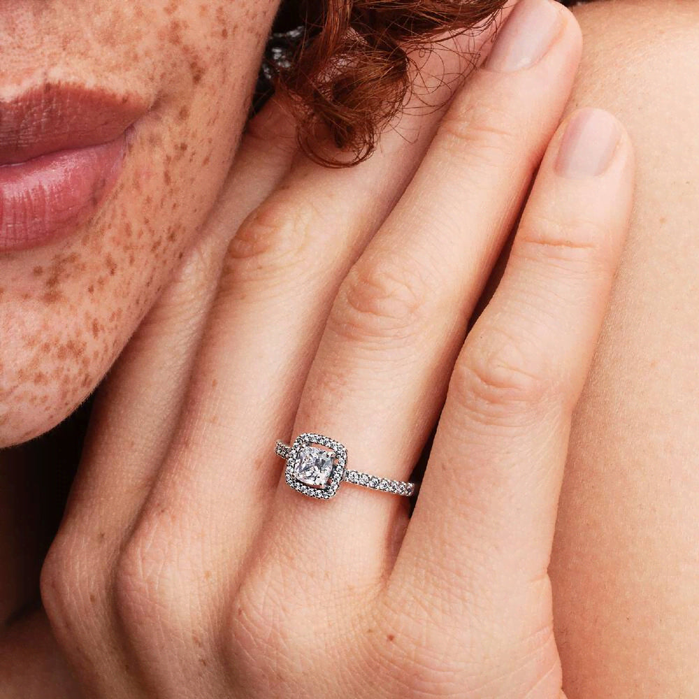 Sparkling Square Halo Ring
