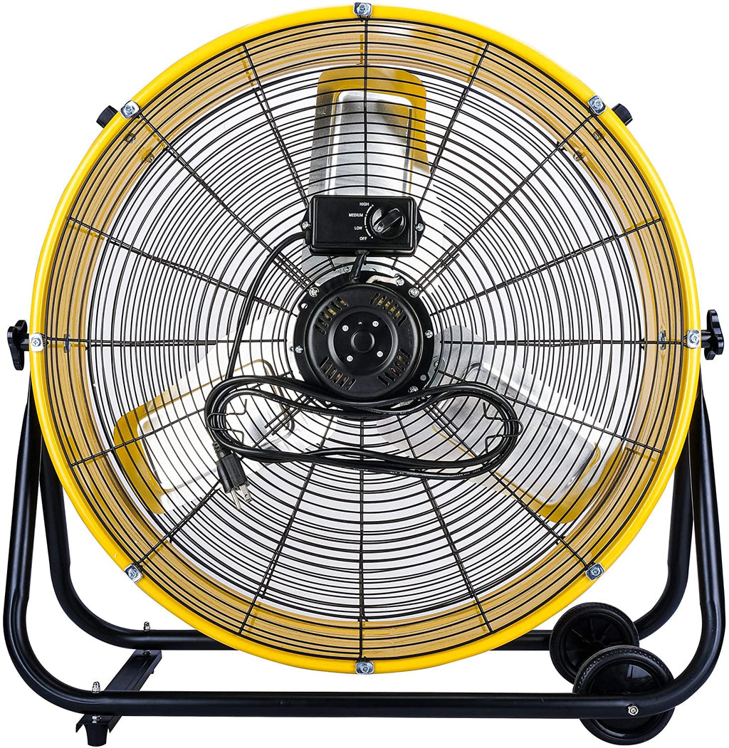Tornado 24 Inch High Velocity 3-Speed Drum Air Circulator Fan, 7800 CFM, Yellow - HI-FAN-DRUM24-1P