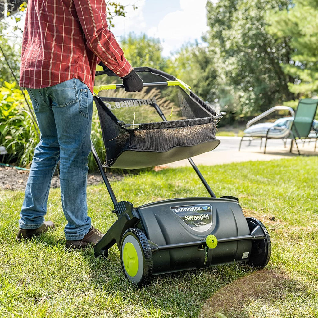 21-Inch Leaf And Grass Push Lawn Sweeper - Black
