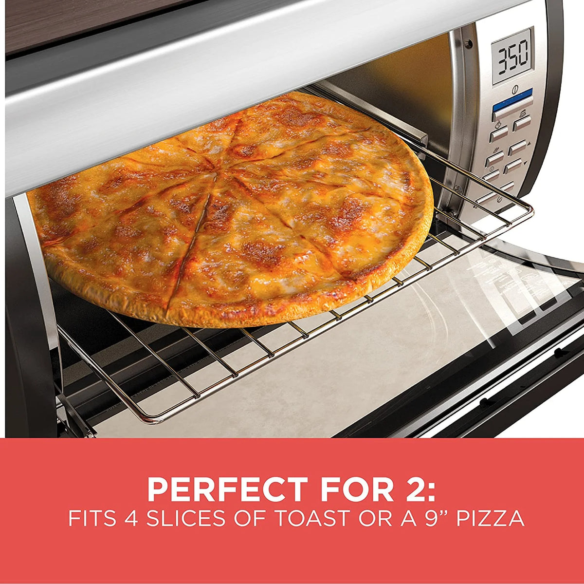 BLACK+DECKER SpaceMaker Under-Cabinet Toaster Oven, Black/Stainless Steel, 9 in Pizza, 4 Slice - TROS1000D