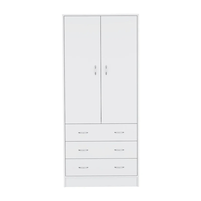 Devali Blue Double-Door Armoire With 3 Drawers And 1 Hanging Rod