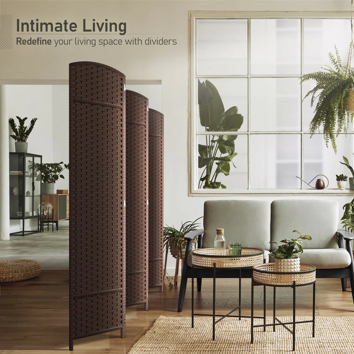 6-Panel Room Divider Privacy Screen With Hand-Woven Mesh Panels - 6 Ft Tall