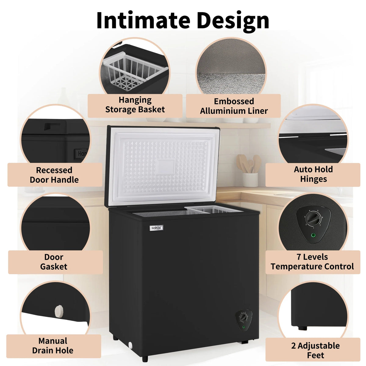 WANAI 5 Cu Ft Chest Freezer - Black