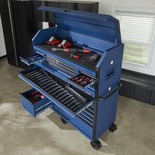 23-Drawer Heavy Duty Rolling Tool Chest And Top Cabinet Set, 56 in. W x 22 in. D, Matte Blue