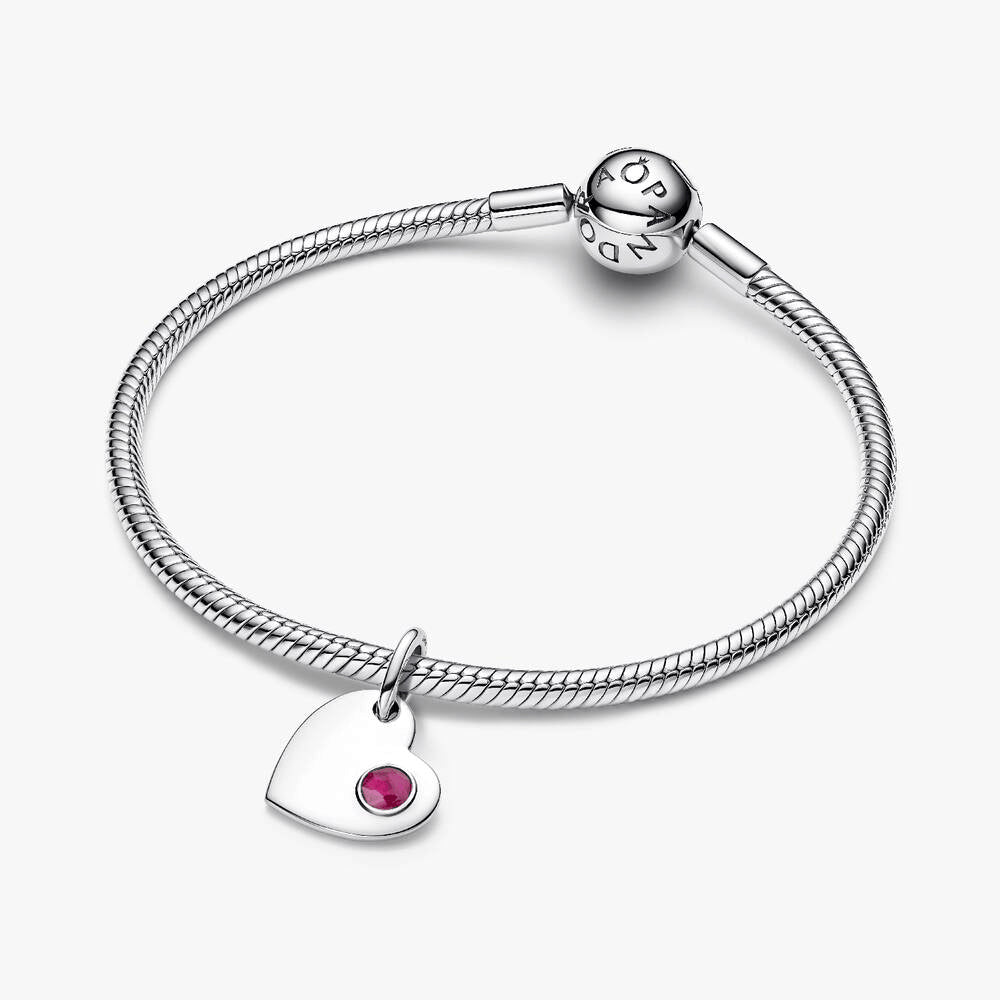 July Engravable Heart True Red Stone Dangle Charm