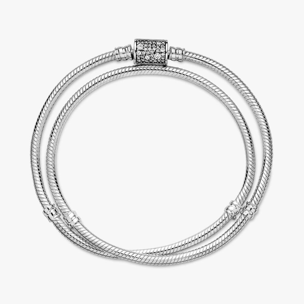 Pandora Moments Double Wrap Barrel Clasp Snake Chain Bracelet/Necklace