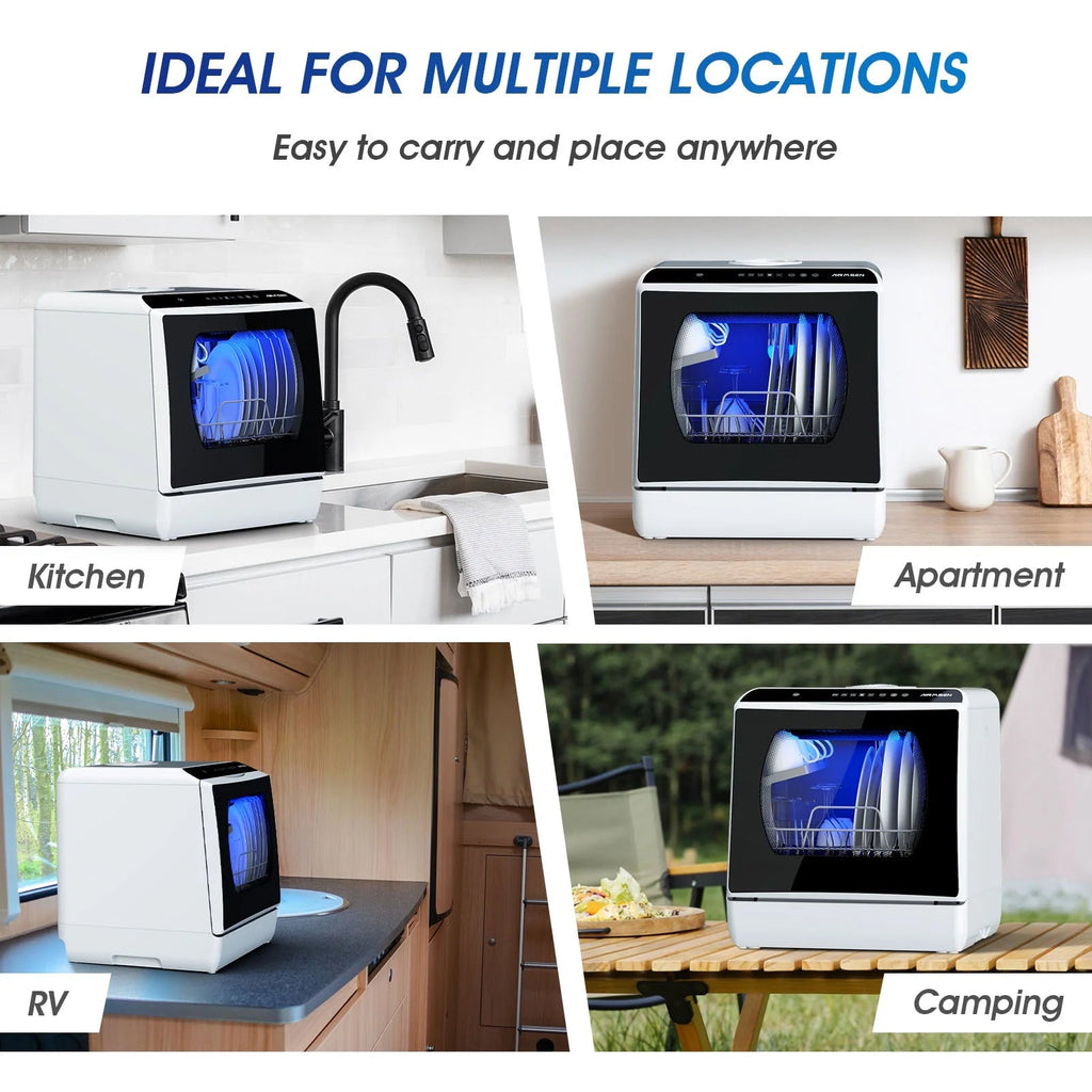 AIRMSEN Portable Countertop Dishwasher With 5L Built-In Water Tank And 5 Washing Programs - AE-TDQR03