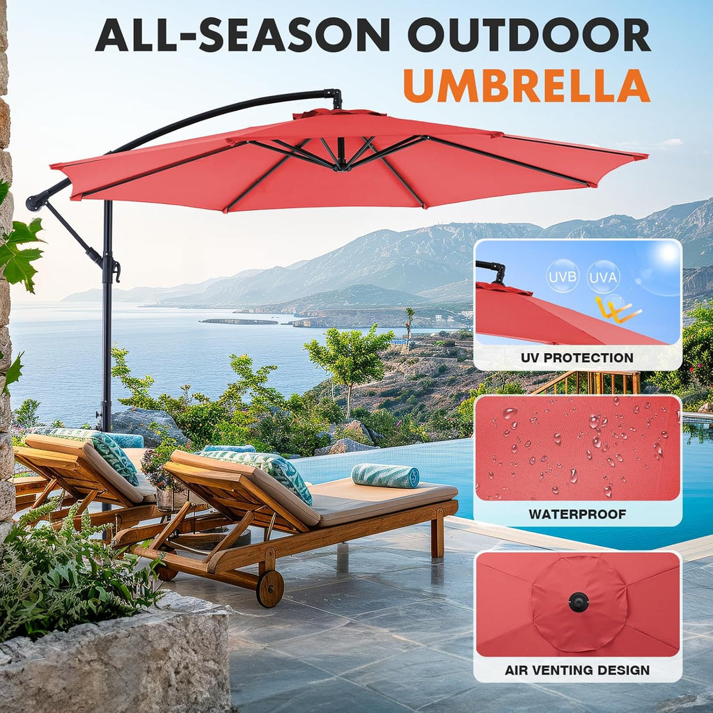 Sweetcrispy 9.8FT Offset Patio Umbrella With Easy Tilt Adjustment, 8 Ribs, Blue