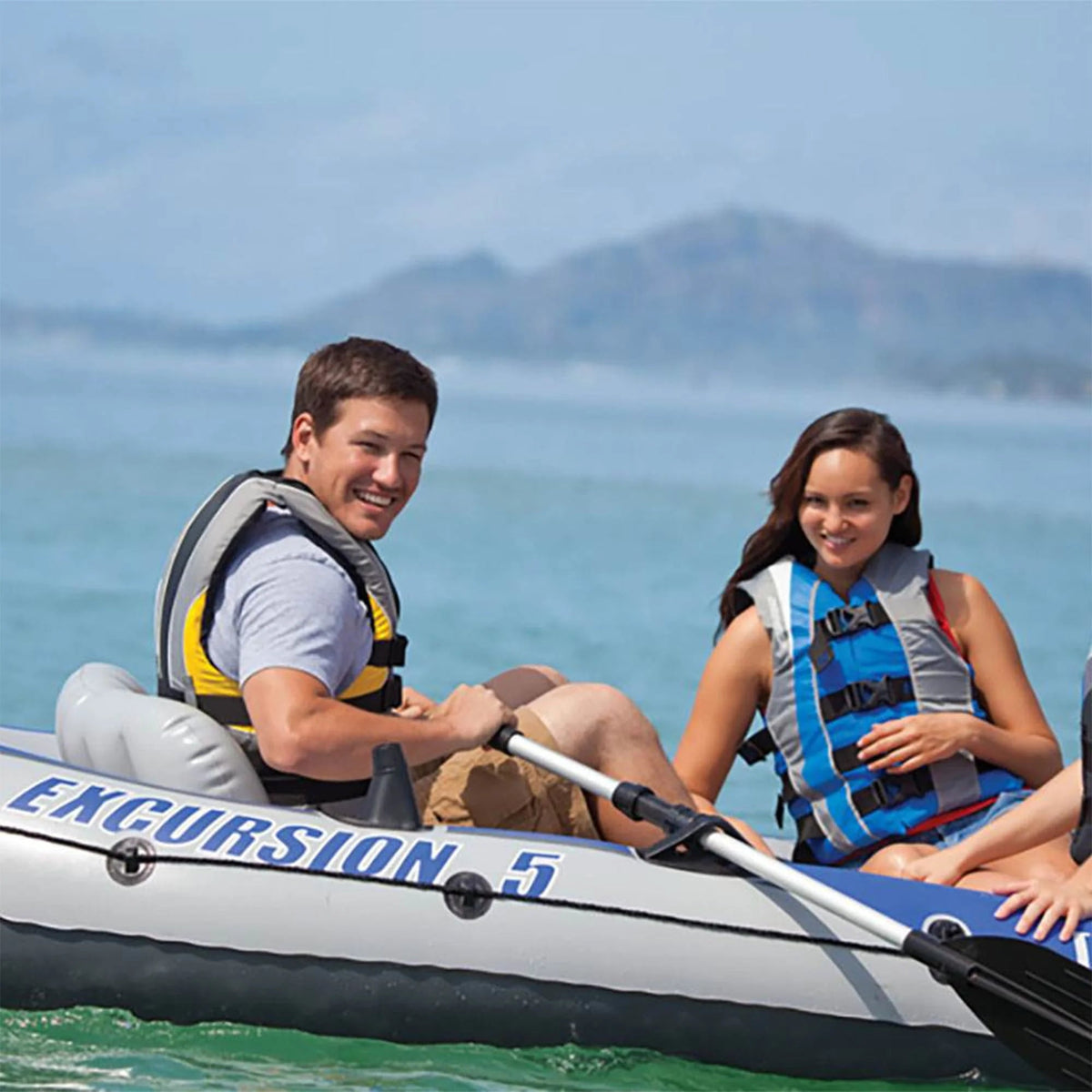 Intex Excursion 5 Person Inflatable Fishing Boat With Composite Motor Mount