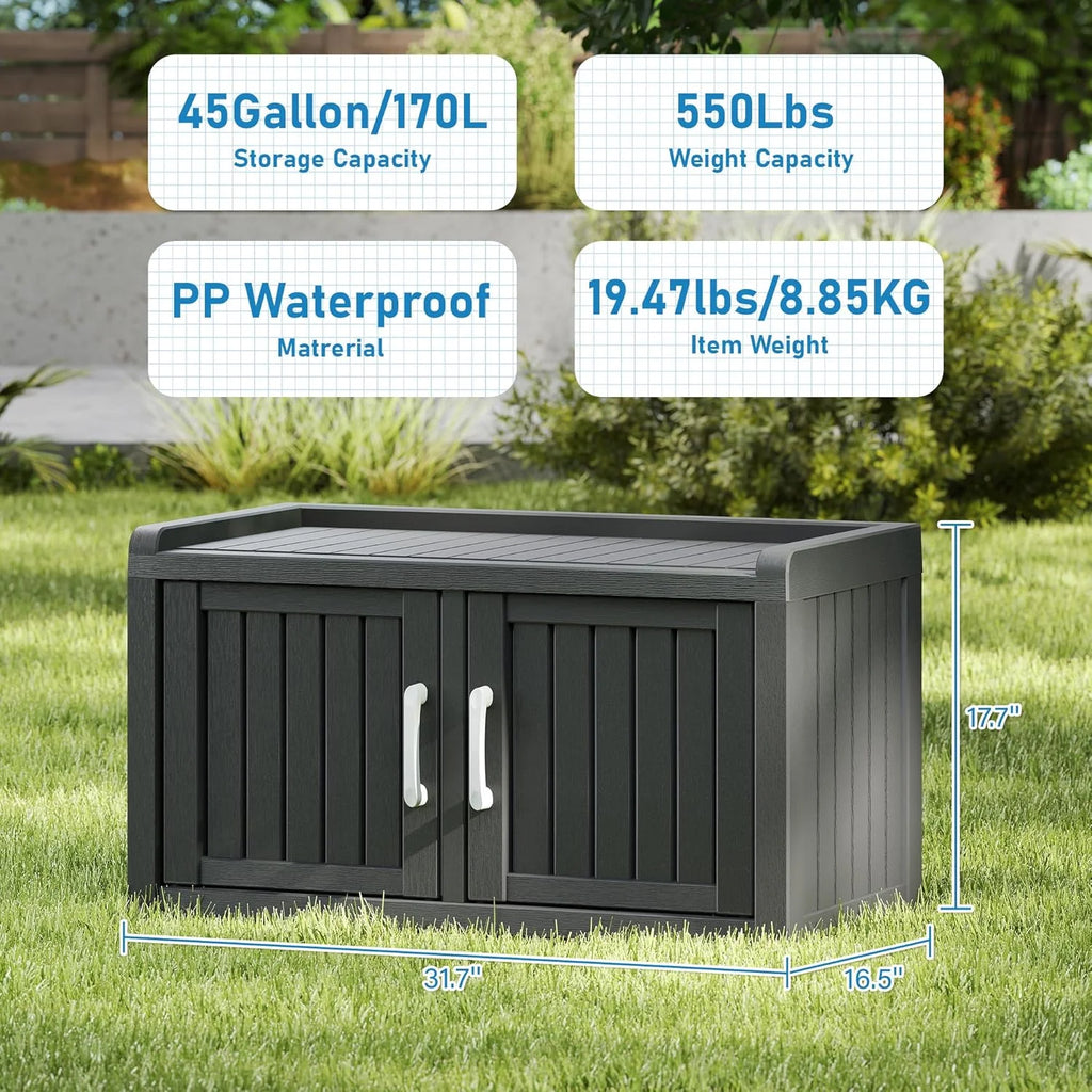 KAMABOKO Outdoor Shoe Storage Cabinet, Black, 2 Doors