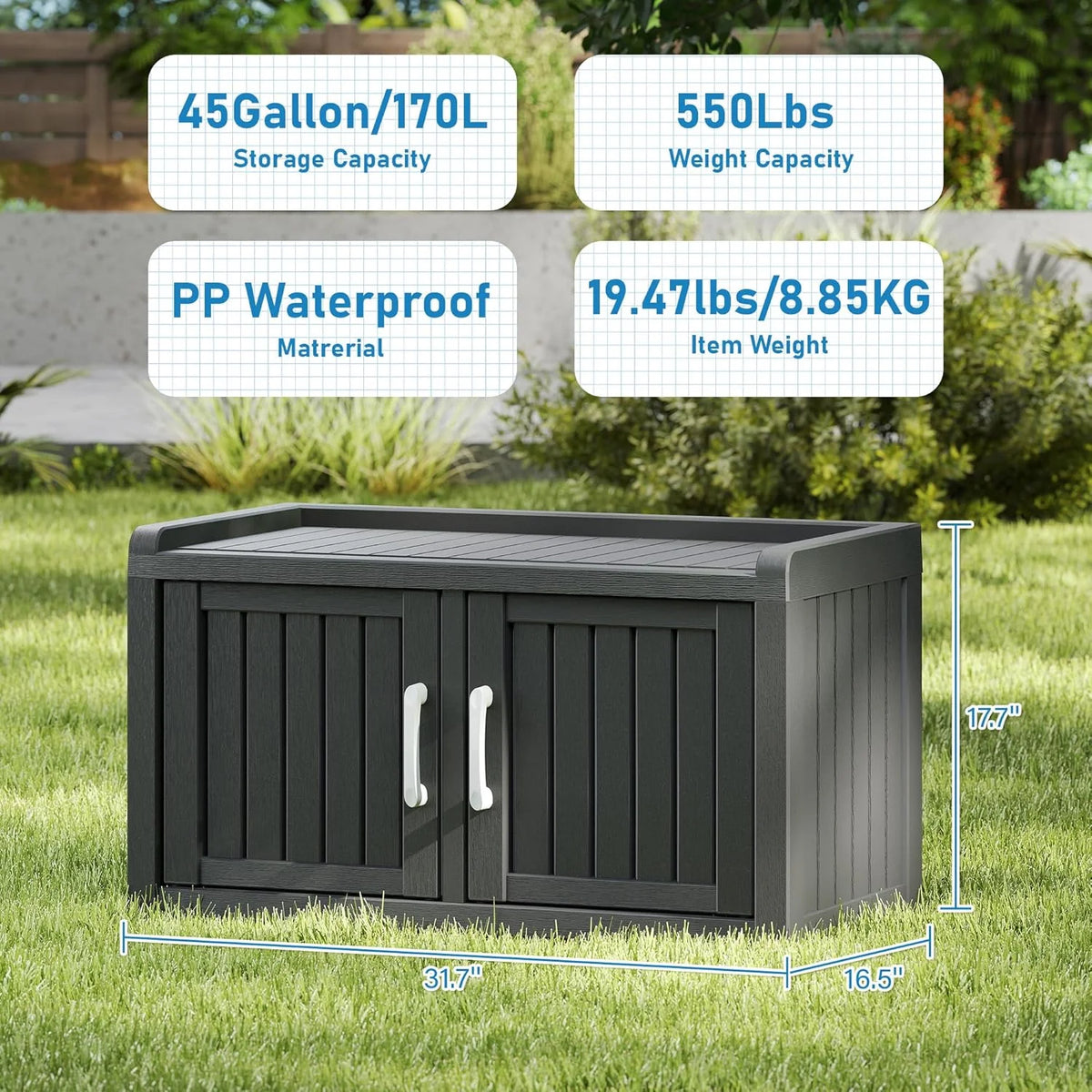KAMABOKO Outdoor Shoe Storage Cabinet, Black, 2 Doors