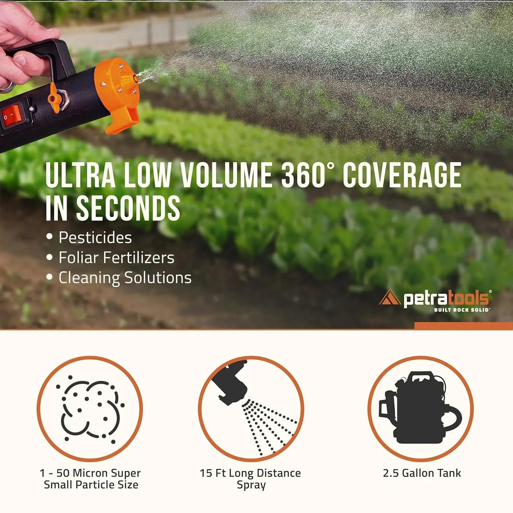 Cordless ULV Cold Fogger Backpack Sprayer, 2.6 Gallon - Battery-Powered Mosquito Fogger For Outdoor Use