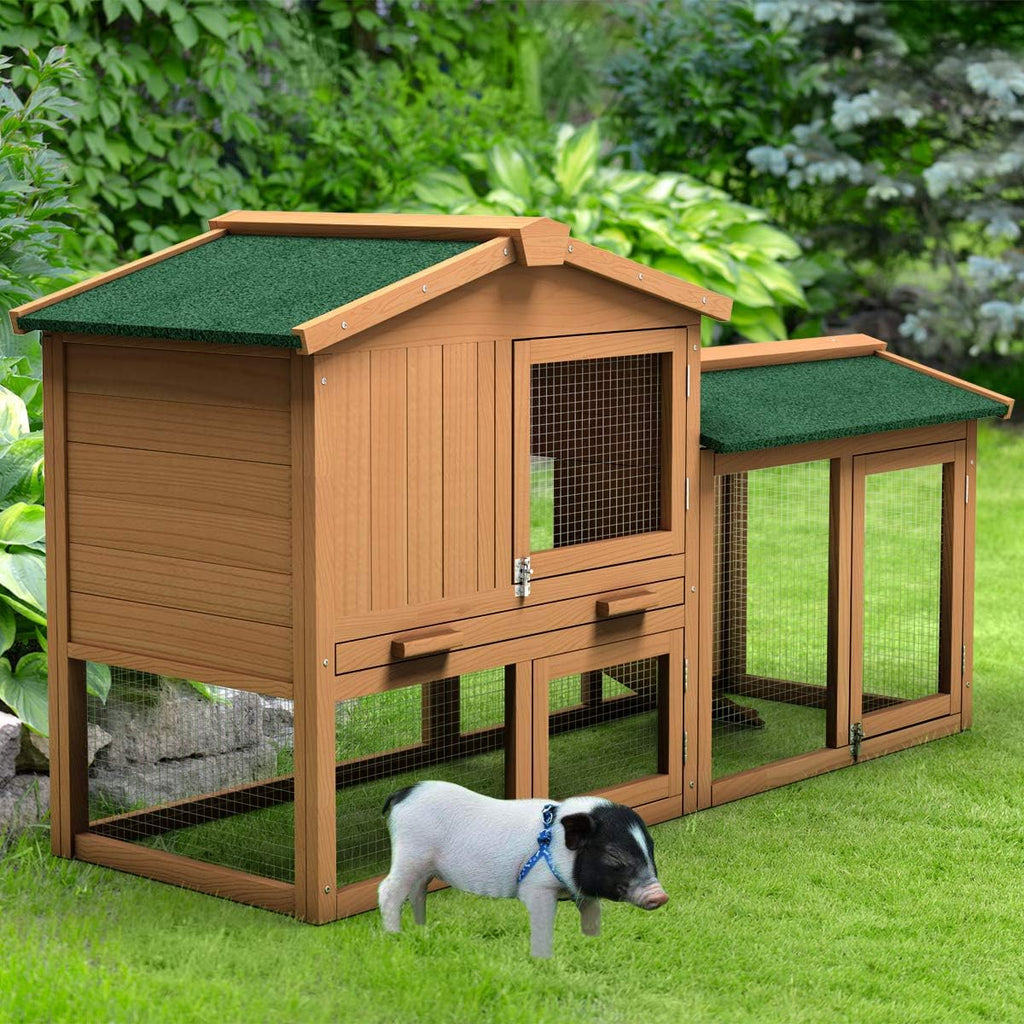 Wooden Chicken Coop With Nesting Box, Ramp And Removable Tray - 58 Inches