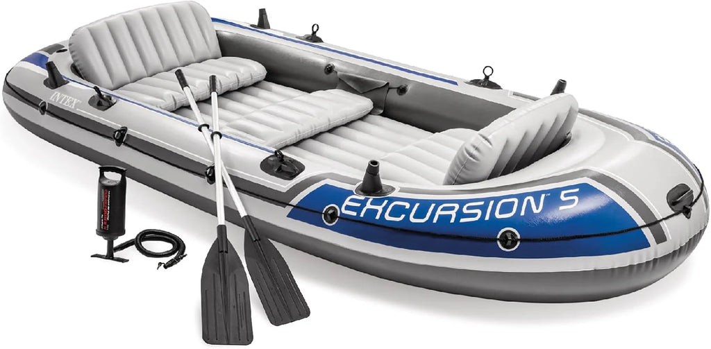 Intex Excursion 5 Inflatable Boat, 5 Person, 12ft x 5ft 6in x 1ft 5in, 54in Oars - Excursion 5