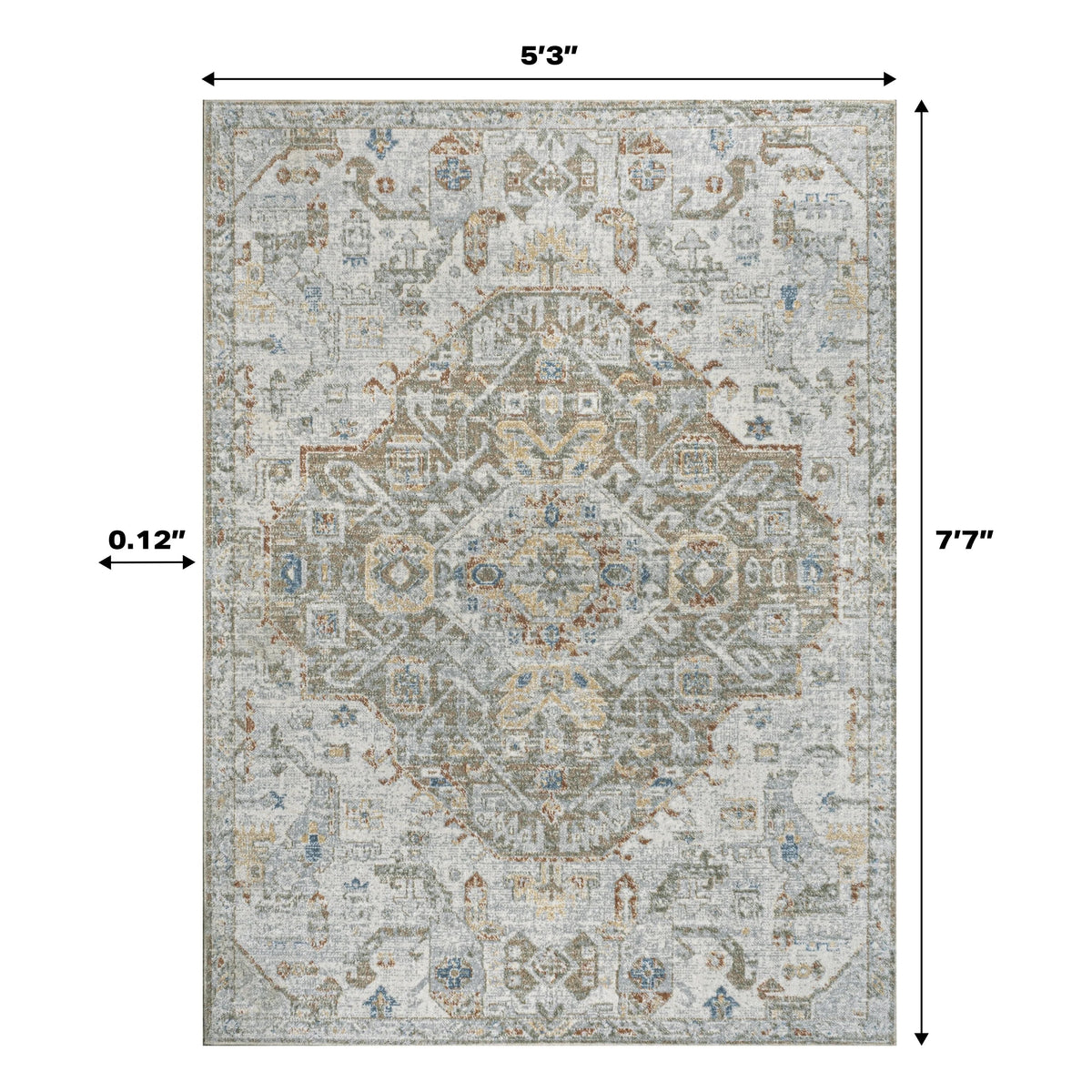 Bohemian Medallion Low-Pile Machine-Washable Area Rug, Cream And Terra