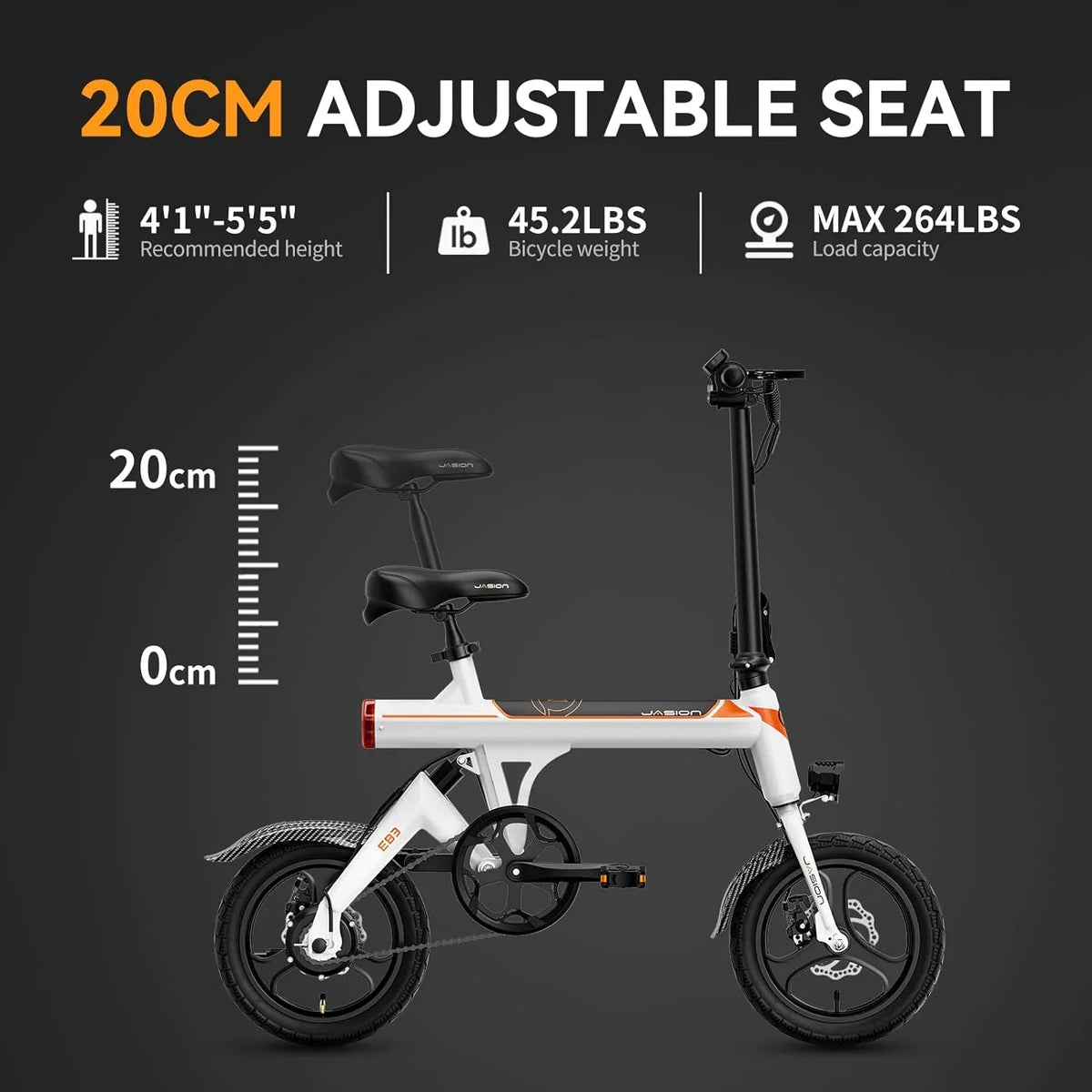 Jasion 14 Inch Folding Electric Bike, 21 Mph, 500W Peak Motor, 270Wh Battery - EB3