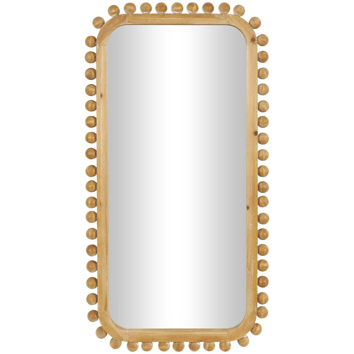 Brown Fir Wood Beaded Frame Wall Mirror 23.50in L x 1.50in W x 45.38in H