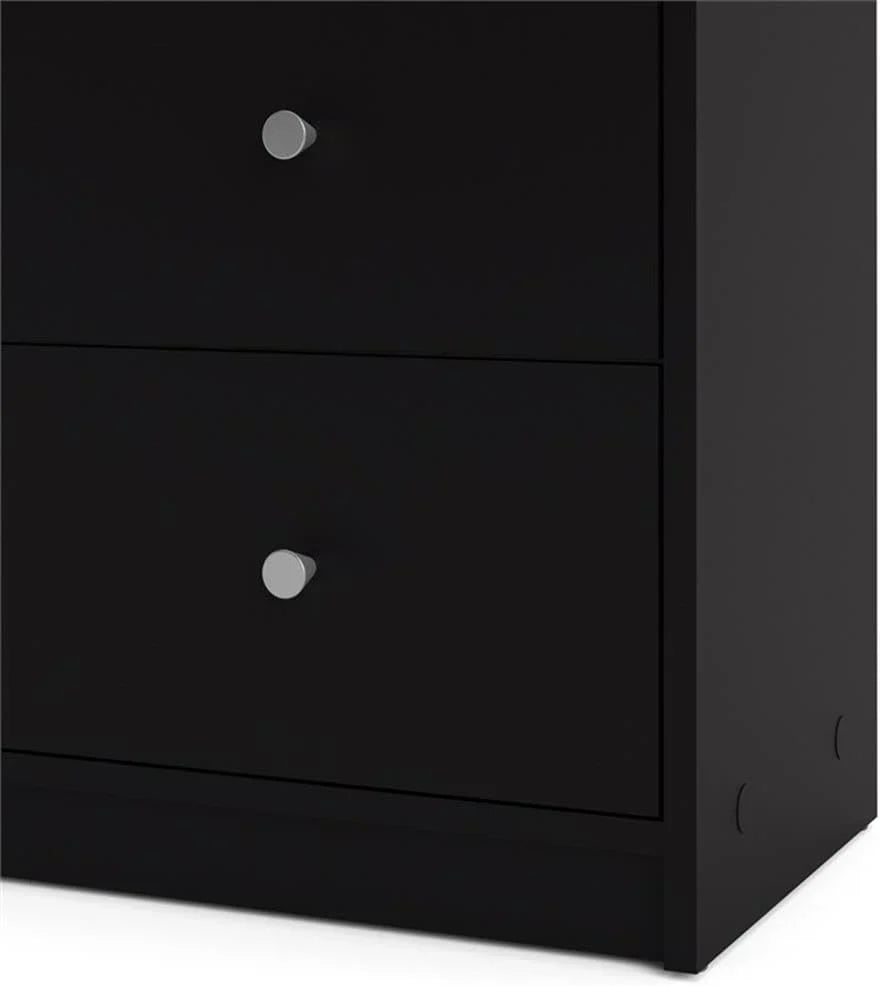 3-Piece Scandinavian Engineered Wood Bedroom Furniture Set With Black 6-Drawer Dresser, 3-Drawer Chest And Nightstand
