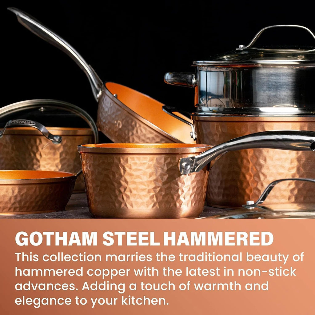 Gotham Steel Hammered 20 Pc Ceramic Nonstick Cookware Set, Copper