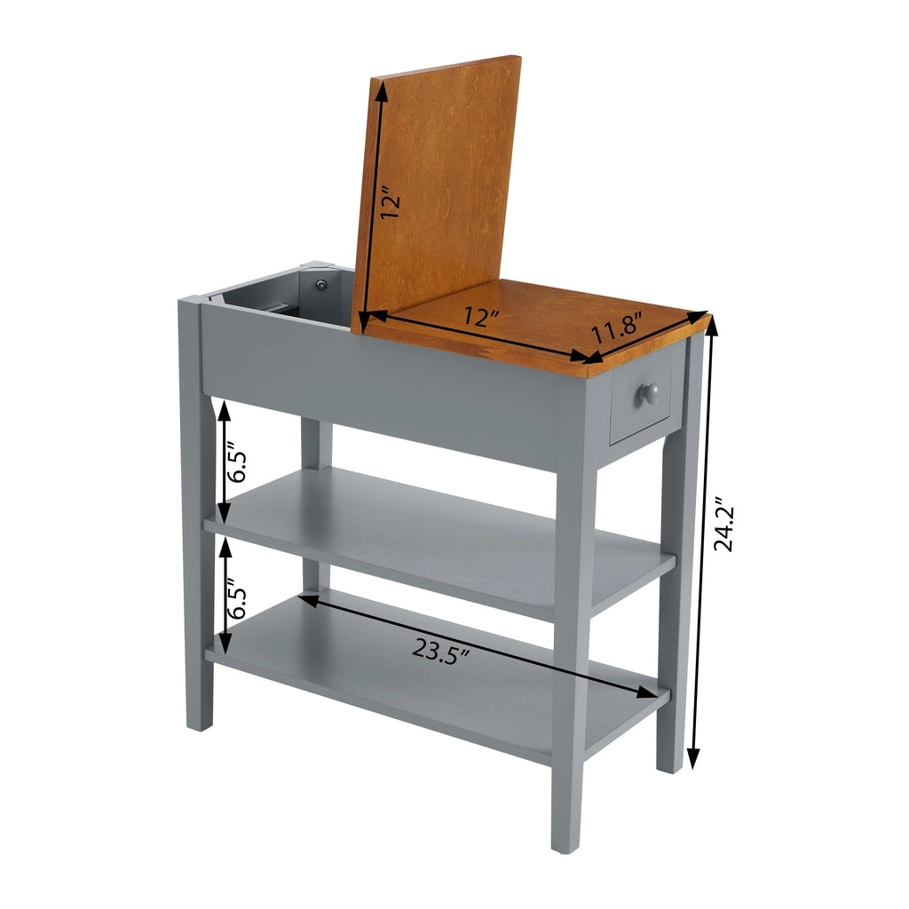 Narrow 2-Tone End Table With USB Charging Ports, 11.8 Inches Wide