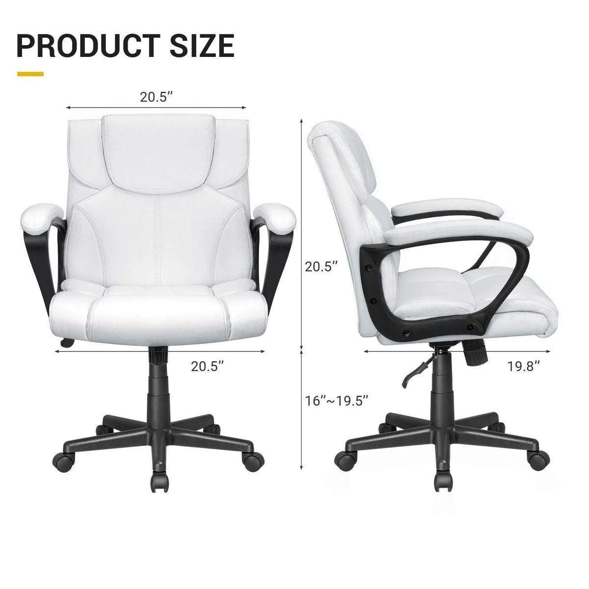 Mid-Back Ergonomic Swivel Office Chair - Black