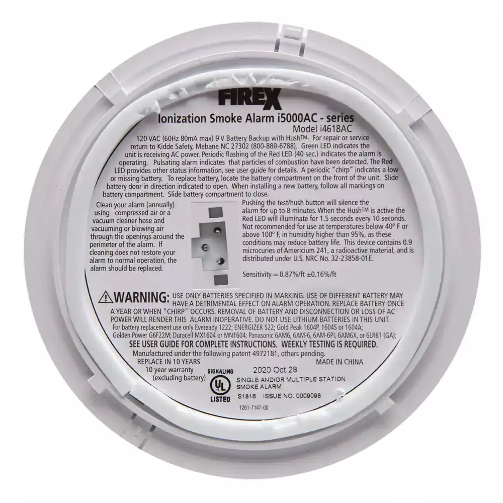 Hardwired Smoke Alarm With Ionization Sensor, 4-Pack, 120V AC, 9V Battery Backup - i4618