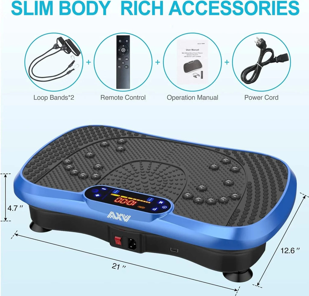AXV Vibration Plate Fitness Platform, Gray, 2 Resistance Bands - Slim-Gray